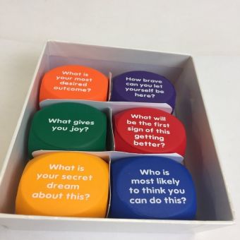 Coaching Cubes experiential learning activity - dice in box close up