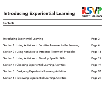 Free Experiential Learning Manual from RSVP Design contents page