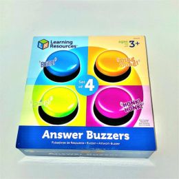 Packshot showing 4 x game buzzers in box - batteries included for experiential learning activities such as memory testing